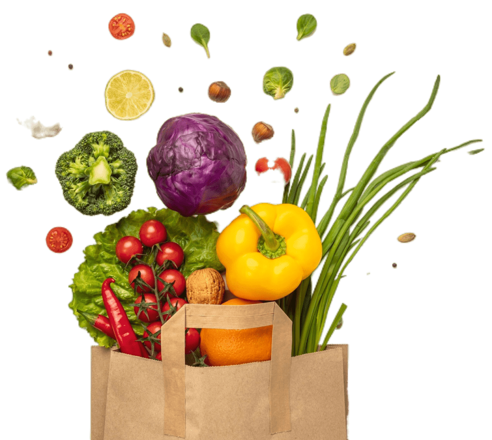 top view assortment vegetables paper bag